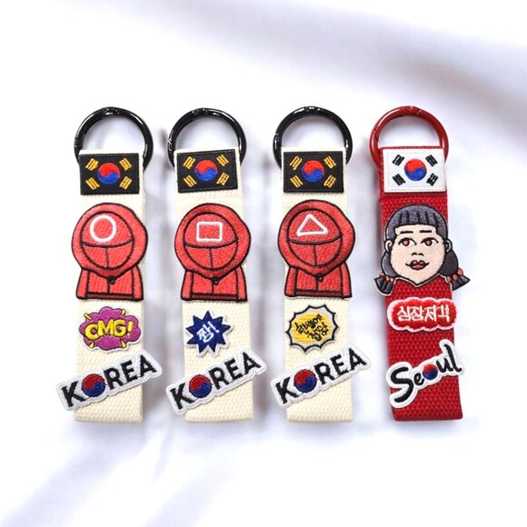 9pcs Cute Korean Hangul Embroidered Fabric Wristlet Key Chain Set, Kdrama - Picture 2 of 3